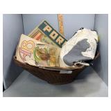 Vintage woven basket with ABC book of animals, Hai