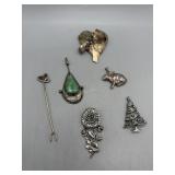 Sterling pins - Rabbit, Christmas tree, heart, flo