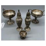 Sterling lot incl weighted cream and sugar, salt a