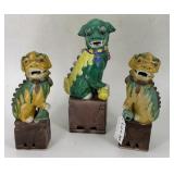 Three Chinese Foo Dogs 9" to 7.5"