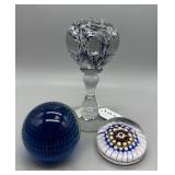 Three contemporary art glass paperweights