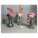 Three MCM flamingo figures incl candlestick
