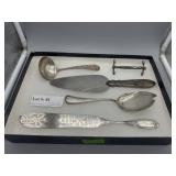 Sterling grouping -knife rest, spoons, Kirby knife