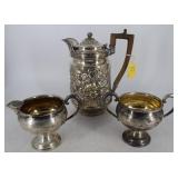 Sterling teapot w weighted cream & sugar