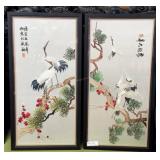 Pair Sandhill crane framed silks