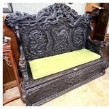 Impressive Chinese dragon carved entry bench with
