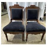 Pair Eastlake walnut side chairs with carved crown