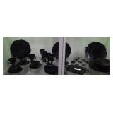 35 pcs Black glass dinnerware service - 35 assorte