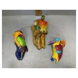 Three bird wall pockets in tropical colors