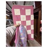 Two Early 20th century hand-done quilts in pink hu