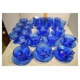 Blue and white depression 3pc service for 8 sherbe
