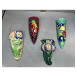 Four floral wall pockets