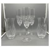 5 pc Waterford: 3 champagne flutes and pair 6 1/4"