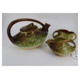 McCoy Green Daisy teapot, cream and sugar