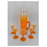 MCM orange starburst pitcher and 5 martini glasses