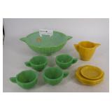 Akro agate cups, saucers, creamer & double handled