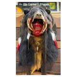Bear head dress with ceremonial Indian bust on pla