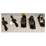 Three Stanley wood planes and two shavers