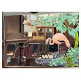 Pair MCM reverse painted flamingo mirrors