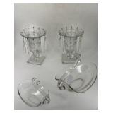 Pair American press glass pedestal votives with cr