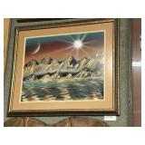 Surrealist landscape on board artist signed lower