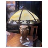 Table lamp painted metal curved slag glass shade