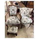 Pair Maple armchair with floral upholstery & match