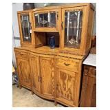 Oak 2 pc sideboard w/ stained glass mirrored doors
