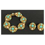 Gold Tone Beaded Bracelet & Earrings Set W Germany