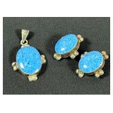925 Silver & Blue Gemstone Pendant & Earrings Set
