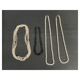 Pearl Beads and Black Beads Necklaces - Qty 4