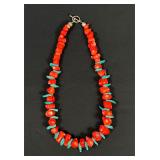 Gorgeous Red Coral and Turquoise Beads Necklace