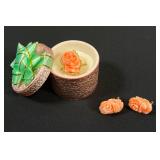 14k Gold & Angel Skin Coral Carved Floral Set