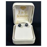 14k 585 Gold & Deep Purple "Black" Pearl Earrings