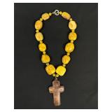 Gemstone Necklace w/ Metal Cross