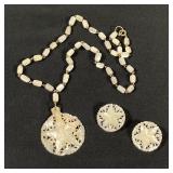 Mother of Pearl Hand Carved Necklace-Earrings Set