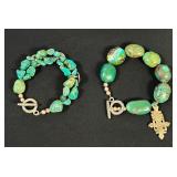 Ornamental Green Stone Beads Bracelet Lot (2)