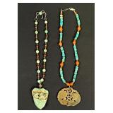 Carved Jade Pendant Necklaces - 925 Silver