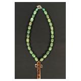 Green Gemstone Beads Wood Cross Necklace