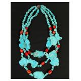 3-Strand Blue Dyed Stone Beaded Necklace