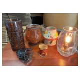 Collection of Candle Holders & Glass Lamp