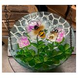 Outdoor Art Glass Hanging Birdbath - Bees