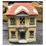 Bank Ceramic Lighted Snow Village Building