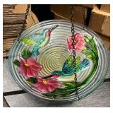 Outdoor Art Glass Hanging Birdbath - Hummingbirds