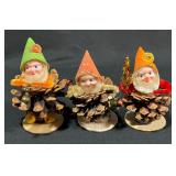 Vintage Pine Cone Elf Christmas Decor Japan 3-ct.