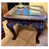 Solid Wood End Table w/ Square Glass Center