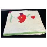 Quilted Bedspread Red Poppy Applique 76 x 88