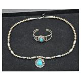 Sterling Silver 925 Turquoise Necklace & Bracelet