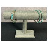 Beaded Metal Bangle Bracelet 3-pc Set