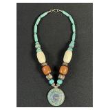Statement Necklace Mosaic Inlay Pendant